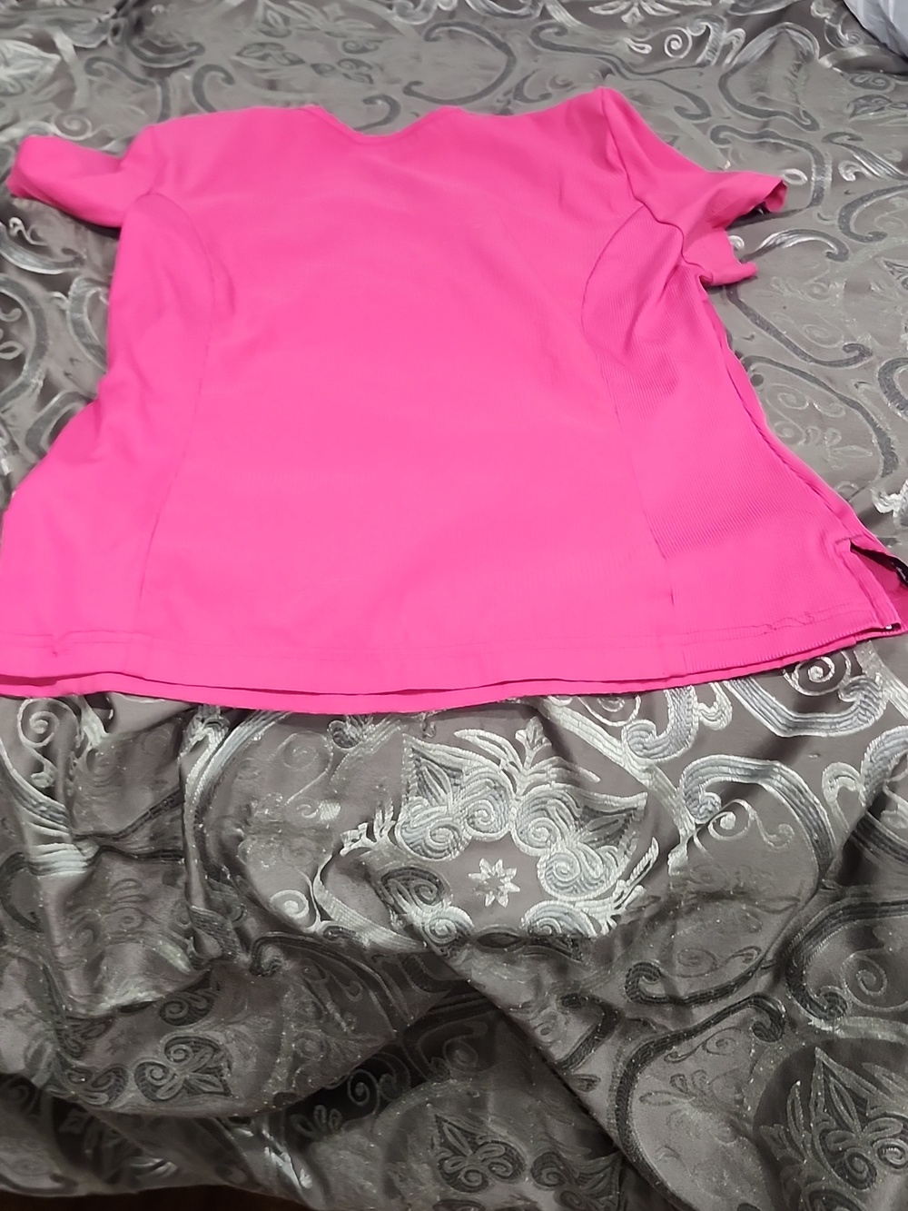 Koi Lite Bright Pink Slimfit Stretch Scrub Top Wuth Pinstripe Texture Sz M - Picture 5 of 6